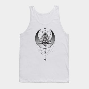 Celestial Crescent Moon and Mandala Lotus Flower Tank Top